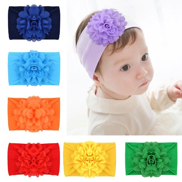 

16 colors new baby girl big chiffon flower children headband turban headwear stretchy nylon flower wide hair bands accessories q bbybdi