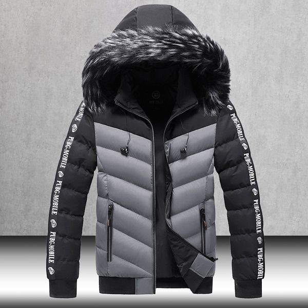 

winter jacket men fur collar hooded thick warm cotton outwear man patchwork parka and coats windbreaker parkas male m-5xl 201111, Black