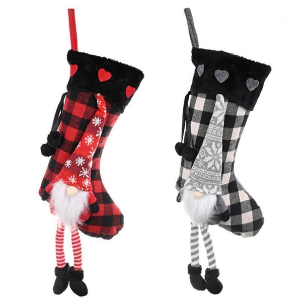 

christmas new products love fluffy leg hanging lattice christmas stockings apple candy bag plaid socks pendant festival supplies1