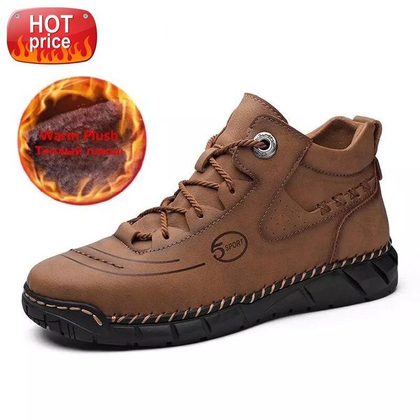 

brand men's boots leather winter ankle boots warm plush men snow comfortable men's shoes outdoor work shoes #an9e