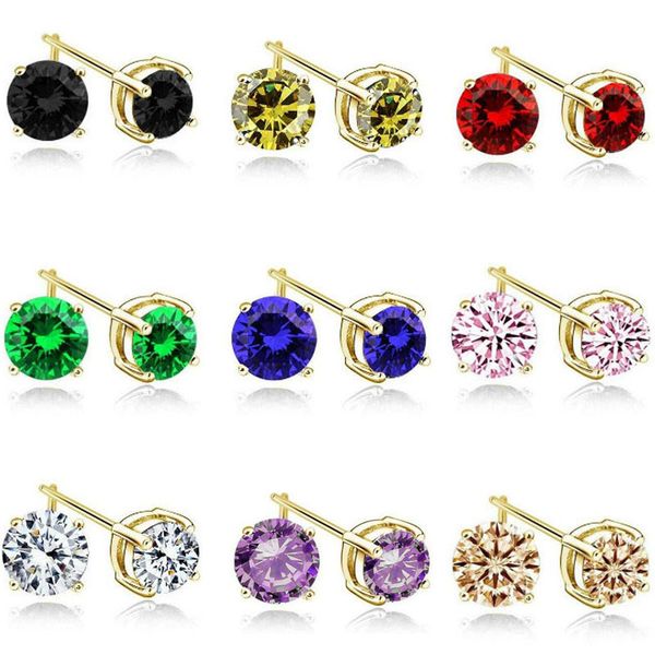 

18k gold plated zircon stud earrings for women 4 claw crystal stud earring wedding jewelry nice gift wholesale price, Golden;silver