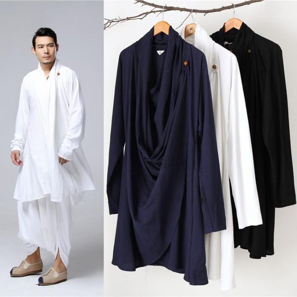 

loose style plus size men chinese traditional costumes taichi uniform breathable v-neck tang suit male linen gown1, Red