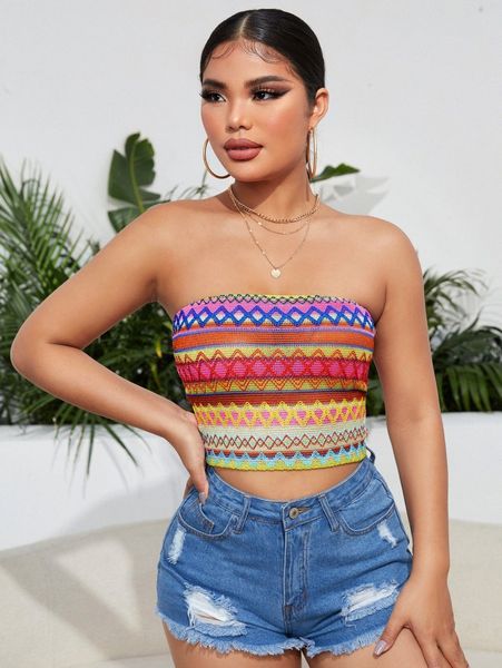 

geo pattern crop tube t81t#, White