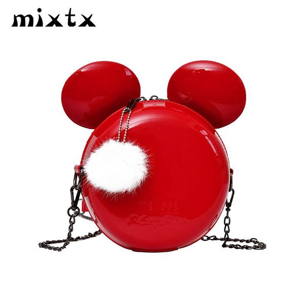

mixtx women hairball crossbody bag patent leather sweet girl lovely small round packages handbag alarm clock shoulder bag