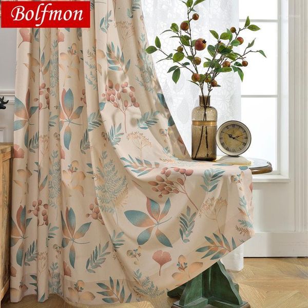 

curtain & drapes eco cotton polyester custom 50% shading beige european style tree leaves short curtains for living room kitchen window drap