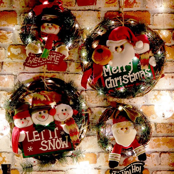 

christmas wreath santa vine circle christmas ornaments snowman elk doll garland christmas plush animal toy gift
