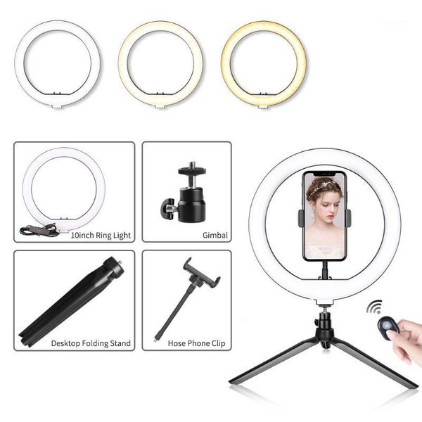 

ring lamp 10inch with table tripods pgraphy led selfie ring light 26cm dimmable camera phone for makeup video live studio1