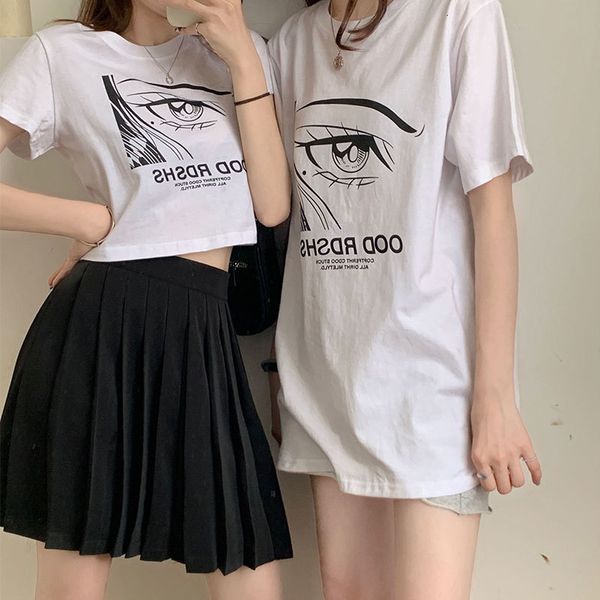 

2021 new 2 color korean summer printing of cartoon short manga friend women's t-shirts harvest casual femme shirt (x1417) nrqn, White