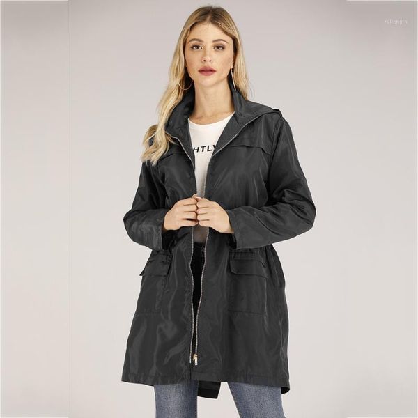 

2020 women's spring windbreaker high-quality hooded fashion women clothing fashion apparel high waist zipper trench coat ta95551, Tan;black