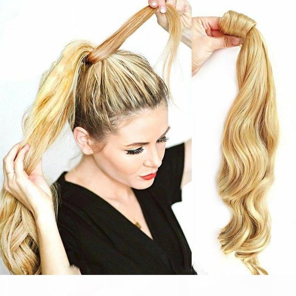 

ponytail wrap around - streight and wavy, 100g, 50cm long natural ponytail clip in hair extension wrap pony tail fake hairpiece, Black;brown