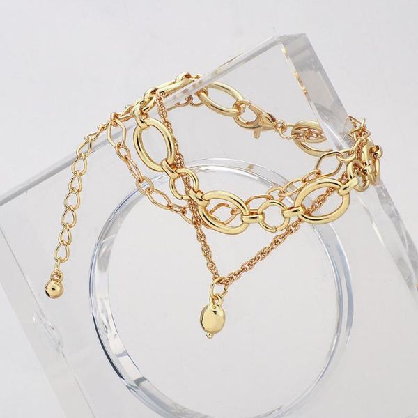 

amorcome boho chunky chain bracelet bangle for women punk multi layer metal charm thick chain bracelets couple jewelry 2020 gift, Golden;silver