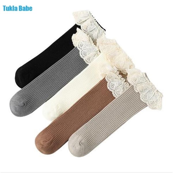 

0-8 y autumn new double needle loose mouth baby lace girls tube socks combed cotton children's sock y201009, Pink;yellow