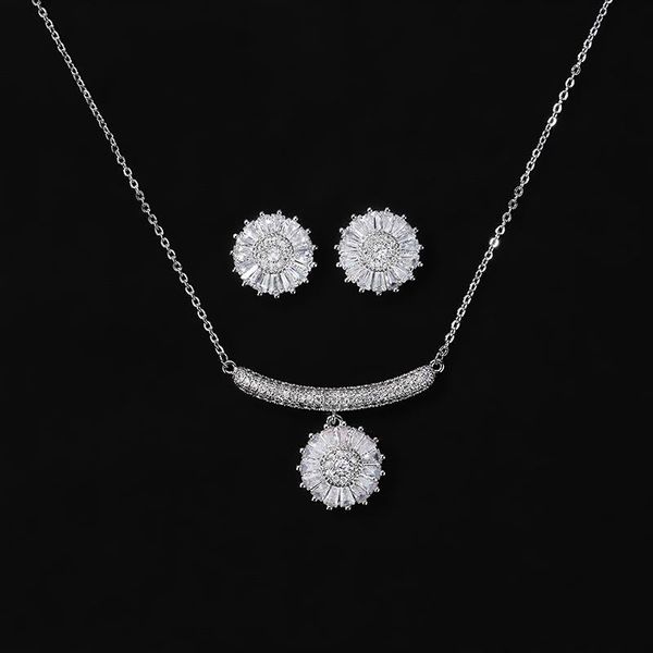 

комплект ювелирных изделий hadiyana простых креативные маленькие ромашки колье и серьги для женщин партии способа cn365 conjunto де joyas, Silver