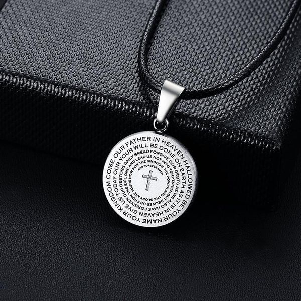 Кулон ожерелья модный 2021 кожаная цепь серебряный цвет крест молитвенное ожерелье для человека католические украшения оптом