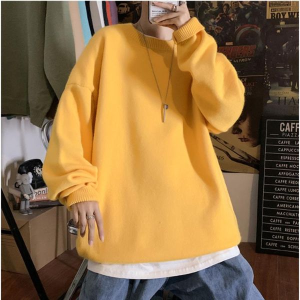 

men's sweaters 2021 winter loose thick cashmere knitting round neck wool youth fashion casual pullover 10 color coats -3xl, White;black