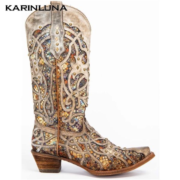 

dropship large size 34-43 woman shoes fashionable western cowboy boots slip-on chunky heels square toe autumn q1104, Black