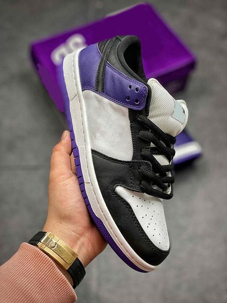 

authentic dunk sb low court purple skateboard shoes black toe white sneaker men women outdoor sports shoes with box size 36-46