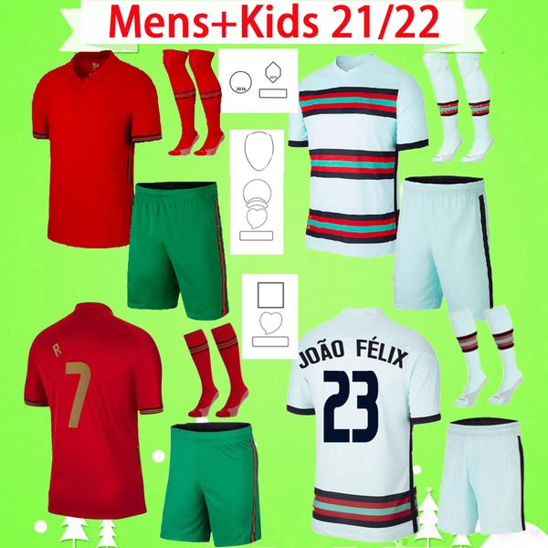 

+ kids kit with socks #7 soccer jersey 20 21 b.fernandes joao felix diogo j. ruben neves bernardo football shirt boys suit 2020 2021 nationa, Black