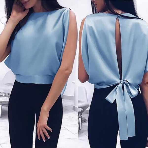 

2018 women clothing casual blouse sleeveless backless female korean solid ladies blusas shirt white blouses slim fit