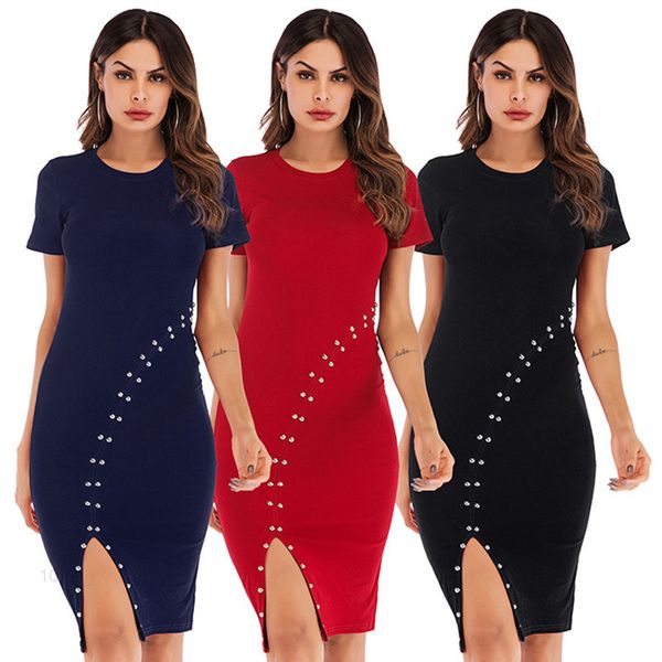 

womens designer fashion beaded ladies dress temperament elegant season bag hip slim slimming pencil skirt, Black;gray