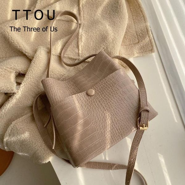 

shoulder bags vintage alligator pattern pu leather bucket for women messenger crossbdoy bag lady fashion handbags luxury totes