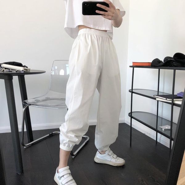 

ewq] 2020 new spring and sumemr fashion women pants ankle length slim foot cargo white trousers laides wm158001, Black;white