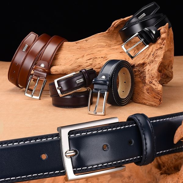 

genuine fashion real leather belts for men with single prong buckle dress black cowskin belt ceinture homme y200520, Black;brown