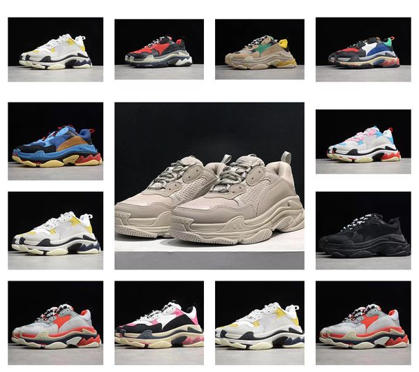 

mens triple s shoes 17fw sneaker womens paris black white letter colorful blue bright red rice ash grey green pink retro ladies designer cas