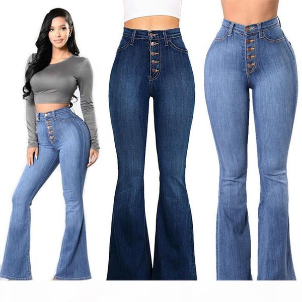 

vintage chic ladies flare jeans 2020 spring summer high waist elegant women push up bell bottom wide leg pants plus size 3xl 4xl cx200821
