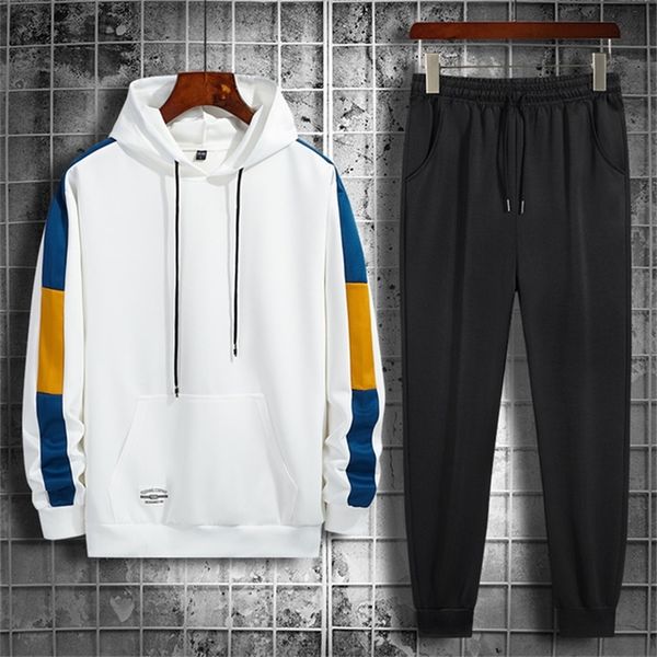 

men tracksuit jogging suit side splice hoodies set male fleece hoodies+pants workout two piece sets gym sportswear suit clothing 201118, Gray