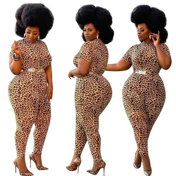 

women's jumpsuits & rompers plus size est women leopard printing selling female skinny short sleeve long pants for nightclub party, Black;white