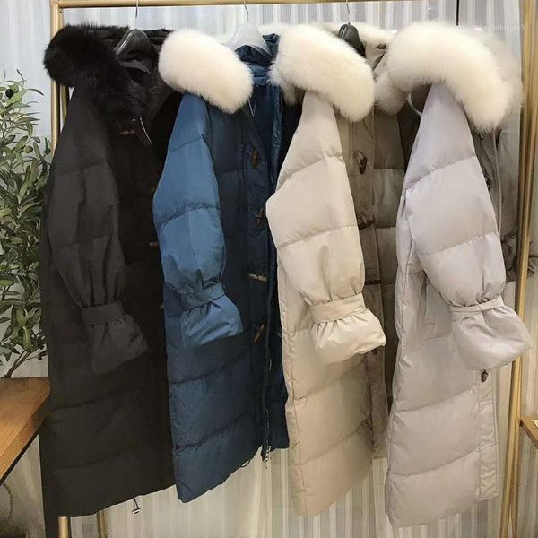

women's down & parkas jacket warm clothes women winter 2021 arrival hooded real fur female jackets long outerwear plus size1, Black