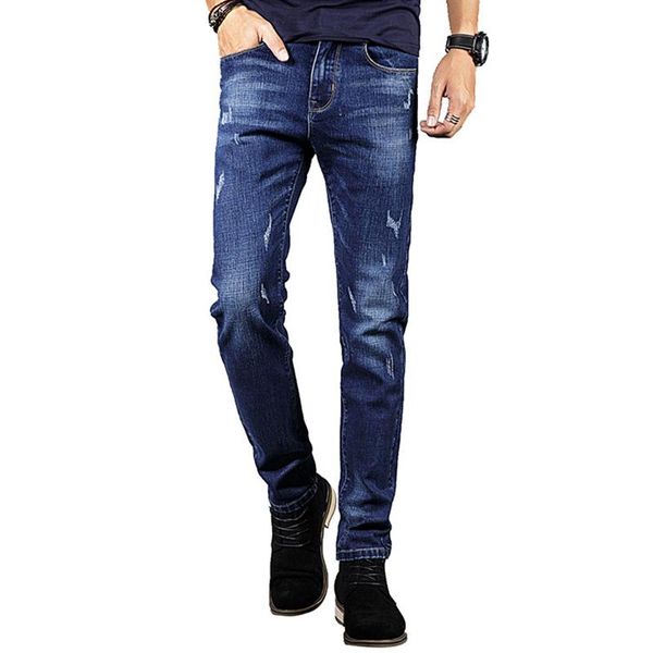 

men's jeans men comfortable slim fit cotton trousers fashionable elastic, Blue