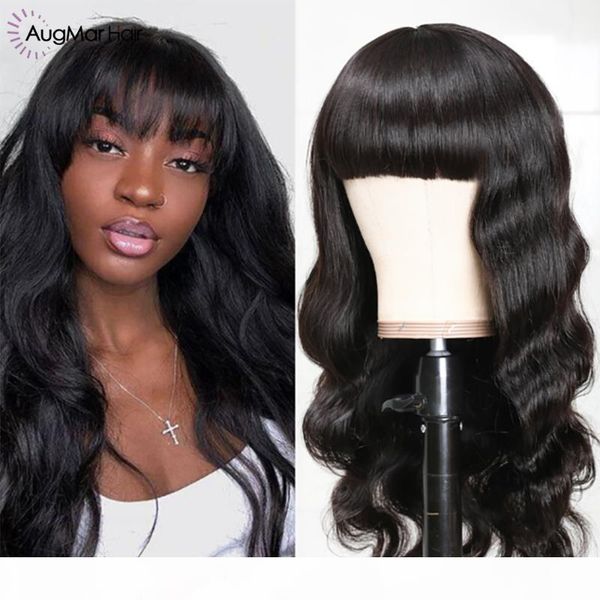 

body wave lace front human hair wigs pre plucked remy hair with bangs, Black;brown