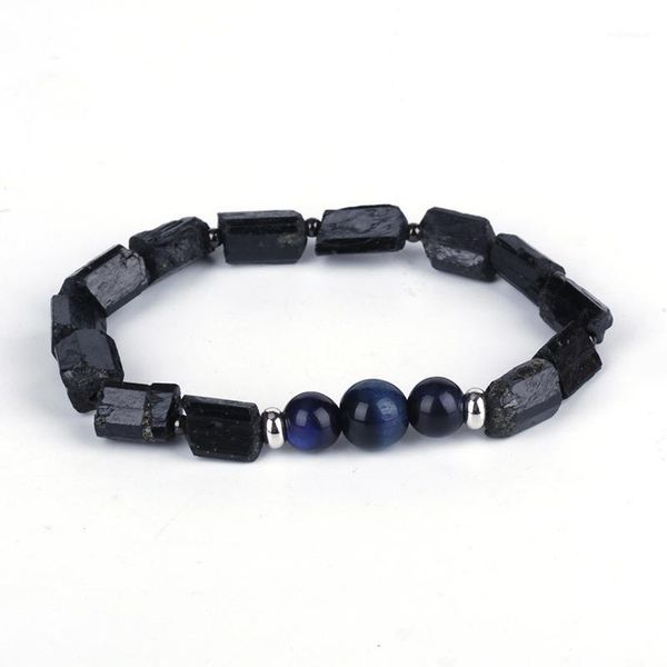 

beaded, strands natutal rough black tourmaline dark blue lapis lazuli stone bead charm healing energy bracelet for man women1