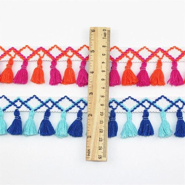 

47mm rainbow tassel lace trim cotton fabric ribbon trim ball fringe pom pom tassel ribbon for handmade diy sewing material 1yard h qylwlr