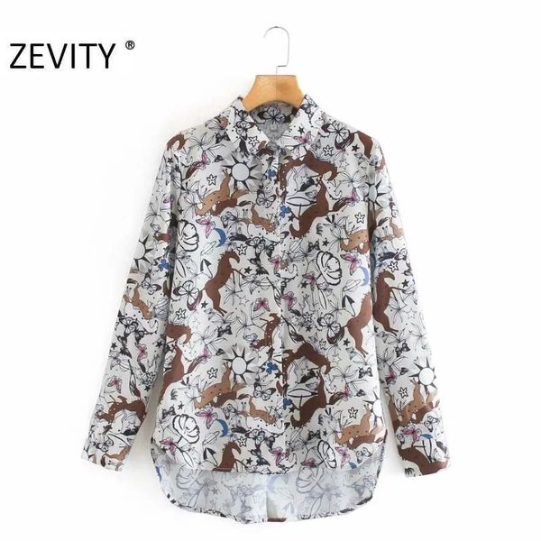 

zevity new women elegant butterfly print smock blouse office lady long sleeve chic shirts turn down collar femininas ls7301, White