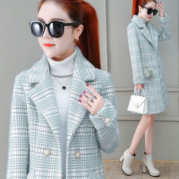 

women's gold coat of medium length trellion imitation mink wool coats outerwear r892 2ucy, Black