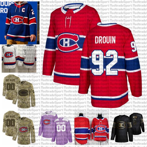 

2021 reverse retro customize #92 jonathan drouin montreal canadiens hockey jerseys golden edition camo veterans day fights cancer shirt, Black;red