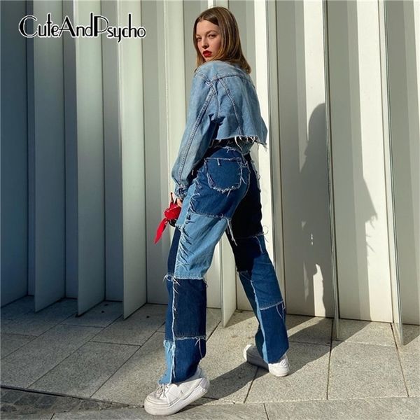 

streetwear women's y2k bodycon jeans fashion patchwork harajuku aesthetic pants jeans high waisted denim 90s jeans cuteandpsycho 201223, Blue
