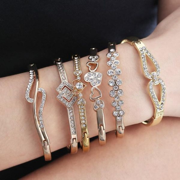 

12 styles trendy gold /silver color crystal lady bangle pretty flower love heart bracelet jewelry bracelets bangles for women, Black