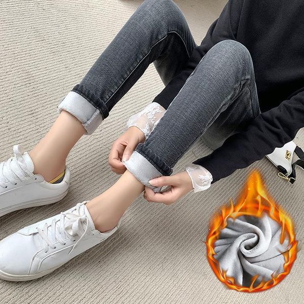 

pencil jeans woman plus velvet casual winter denim pants ladies high waist jean femme plus size jeans mujer 2020 black, Blue