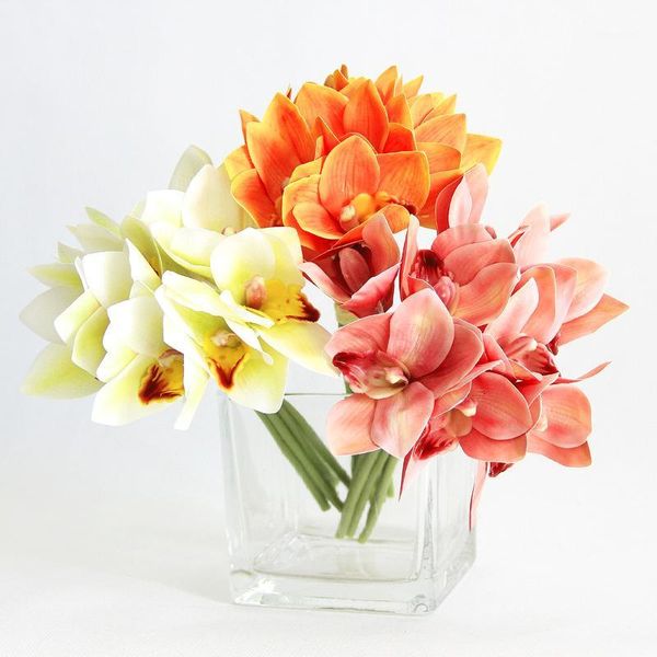 

8pcs/bouquet 3d printing artificial cymbidium flowers shooting props decoration for home wedding party decor diy fake flower1
