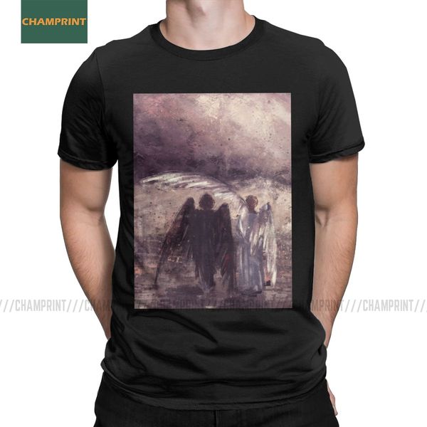 

sport men t-shirt on our own side good omens cotton tee shirt short sleeve crowley aziraphale ineffable go david angel t shirts