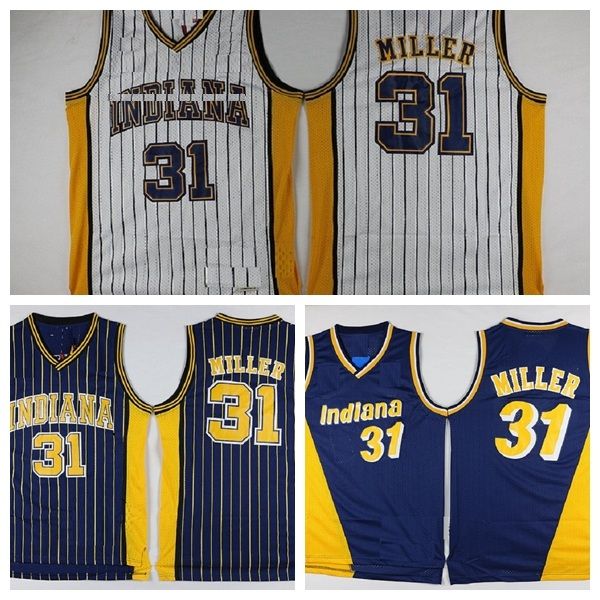 

men reggie 31 miller indiana vintage hardwoods classic basketball jersey 01, Black;red
