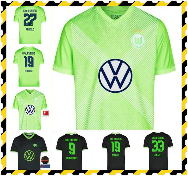 

2020 2021 wolfsburg home away soccer jerseys 20 21 steffen weghorst malli football shirts camacho ginczek brekalo football shirts, Black;yellow