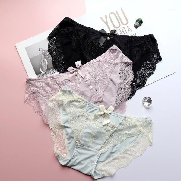 

missnanda japanese bowknot pendant luxury embroidery sweet lace panties hollow briefs1, Black;pink