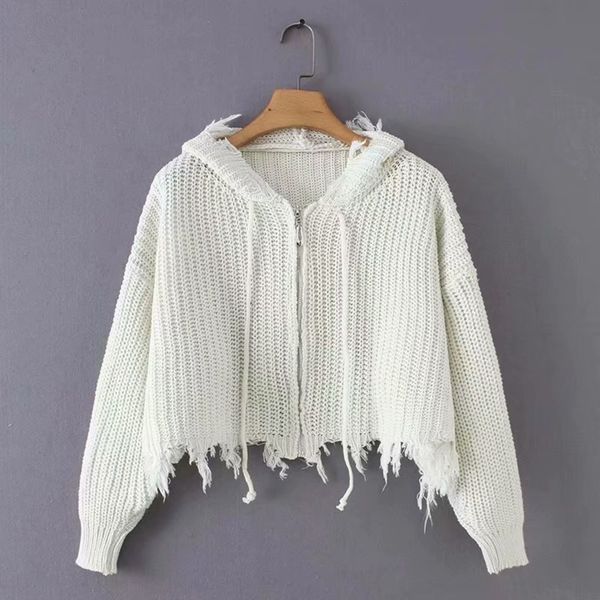 

vtfic 2020 women's hooded knitted cardigan zipper zipper tassel women's hooded 2020 tassel cardigan zipper sweater coat zipperswea, White;black