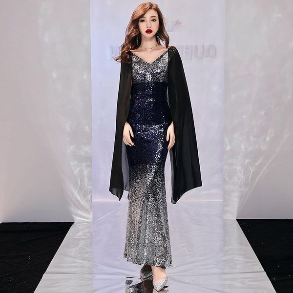 

banquet temperament elegant meeting dream starry sky gradient atmospheric fishtail long dresses party prom skirt evening dress1, White;black