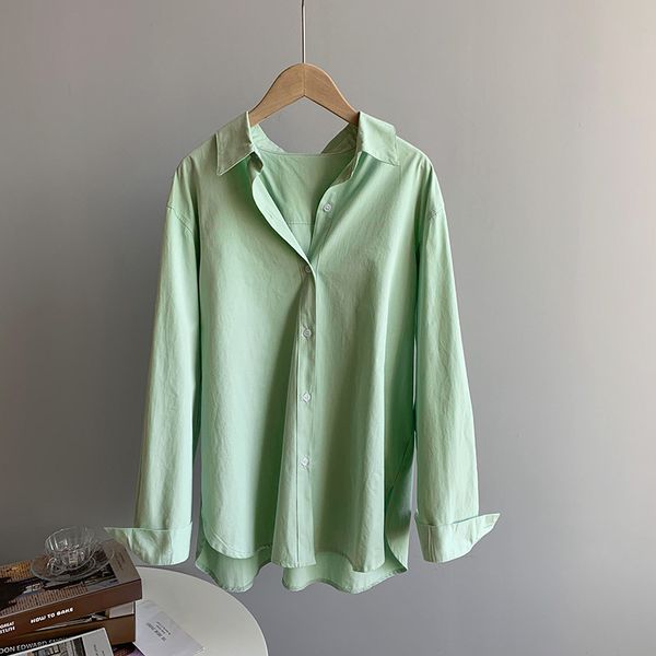 

new 2021 spring turn down collar pure color womens and blouses fashion women cotton shirt blusas roupa feminina anj2, White